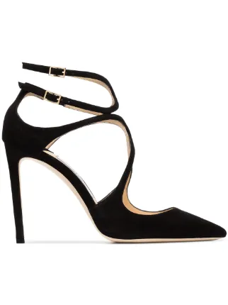 Jimmy Choo Black Lancer Suede Pointed Toe Leather Strappy Pumps - Farfetch