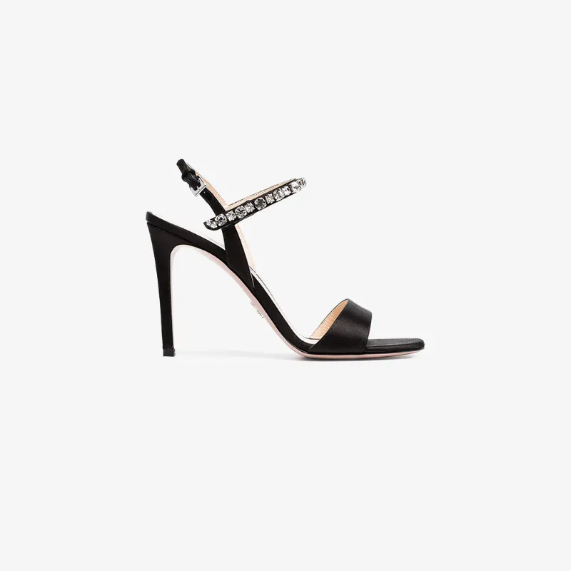 PRADA PRADA BLACK CRYSTAL EMBELLISHED 100 LEATHER SANDALS,1X822IF10004912969874