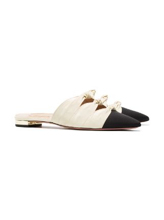 black and beige Mondaine fabric flat slides展示图