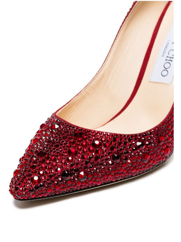 Jimmy Choo Red Romy 85 Crystal Pumps 