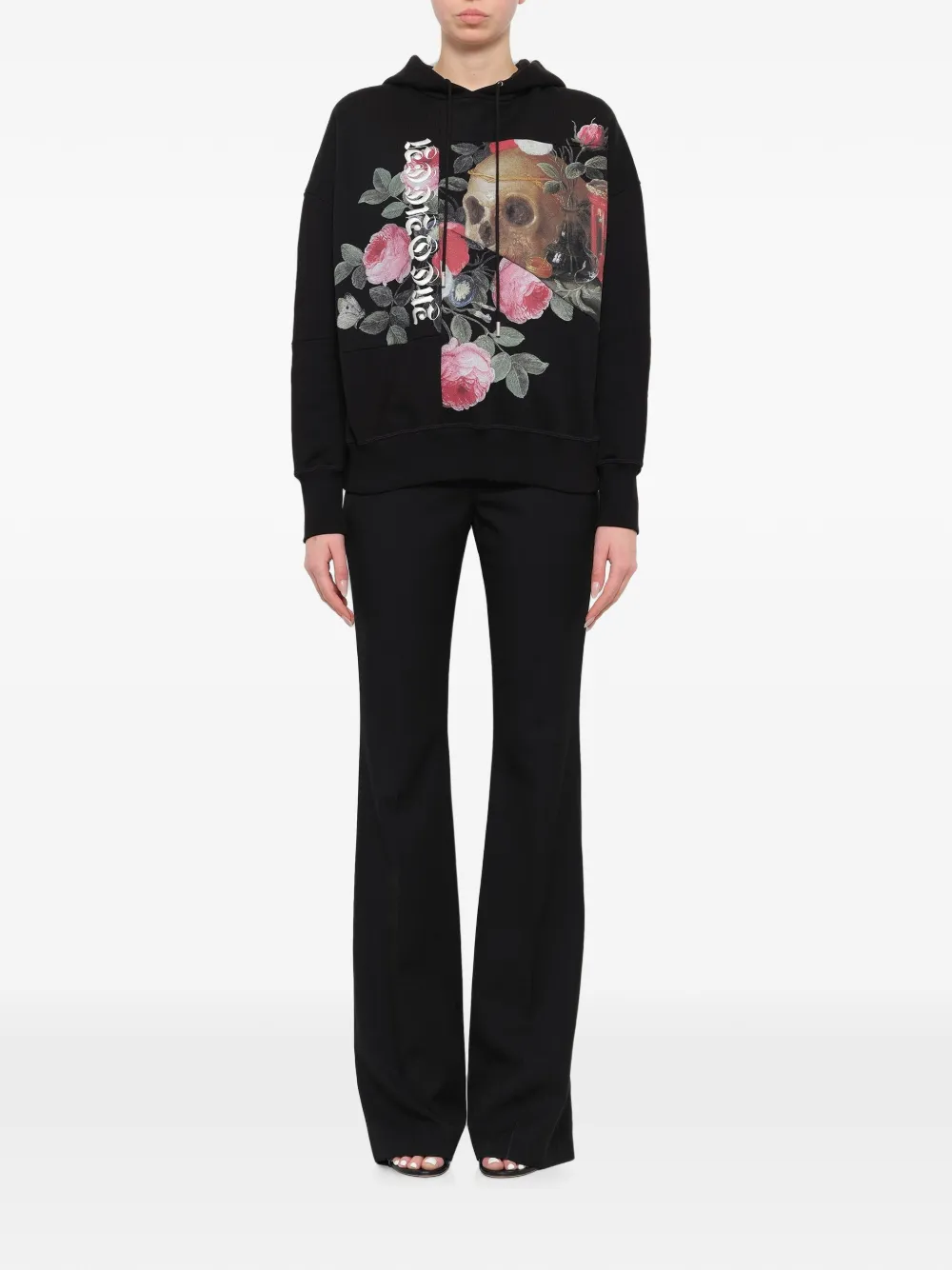 Alexander McQueen Skull Rose-embellished Hoodie in Black, view 2