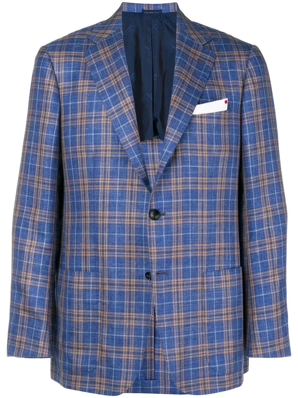 

Kiton checked single breasted blazer - Azul