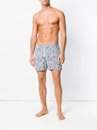 parrot and stripe print swim shorts展示图