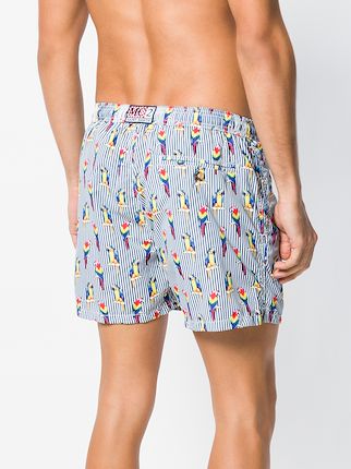 parrot and stripe print swim shorts展示图