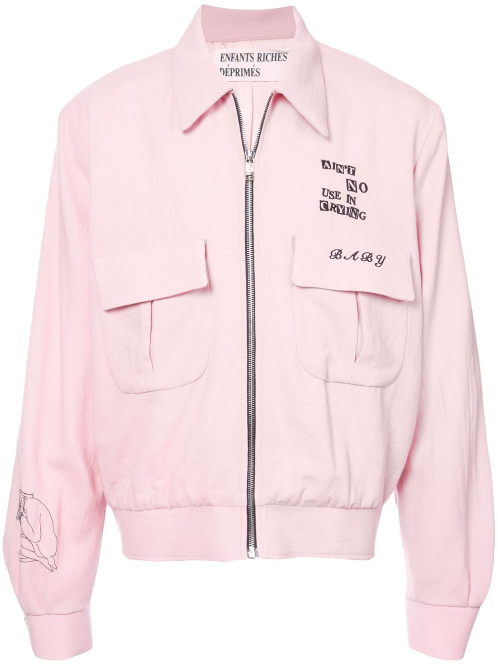 ENFANTS RICHES DEPRIMES ENFANTS RICHES DÉPRIMÉS SLOGAN ZIPPED BOMBER JACKET - PINK,08001212972179