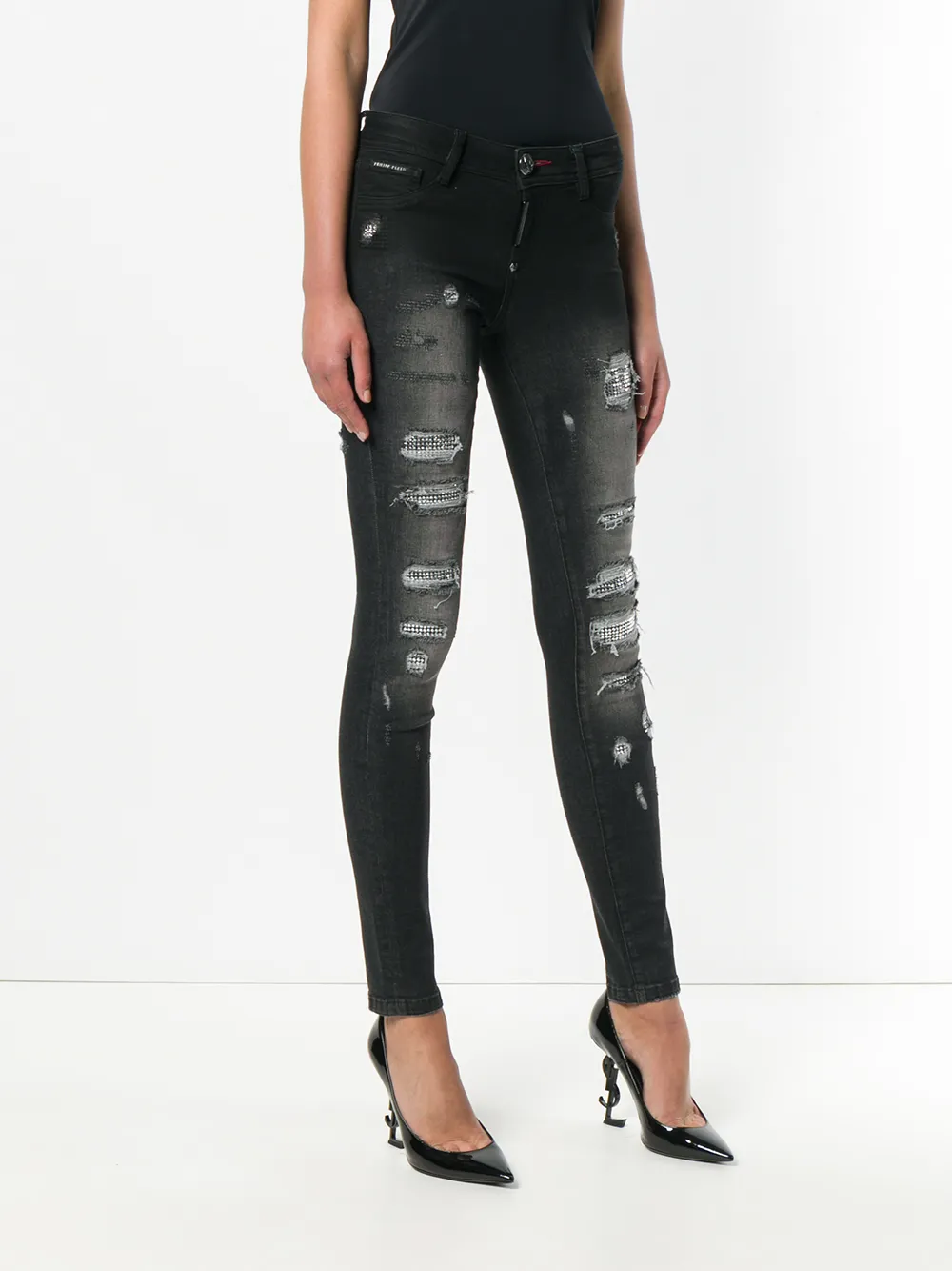  Philipp Plein Skinny Jeans Im Distressed Look   Schwarz 