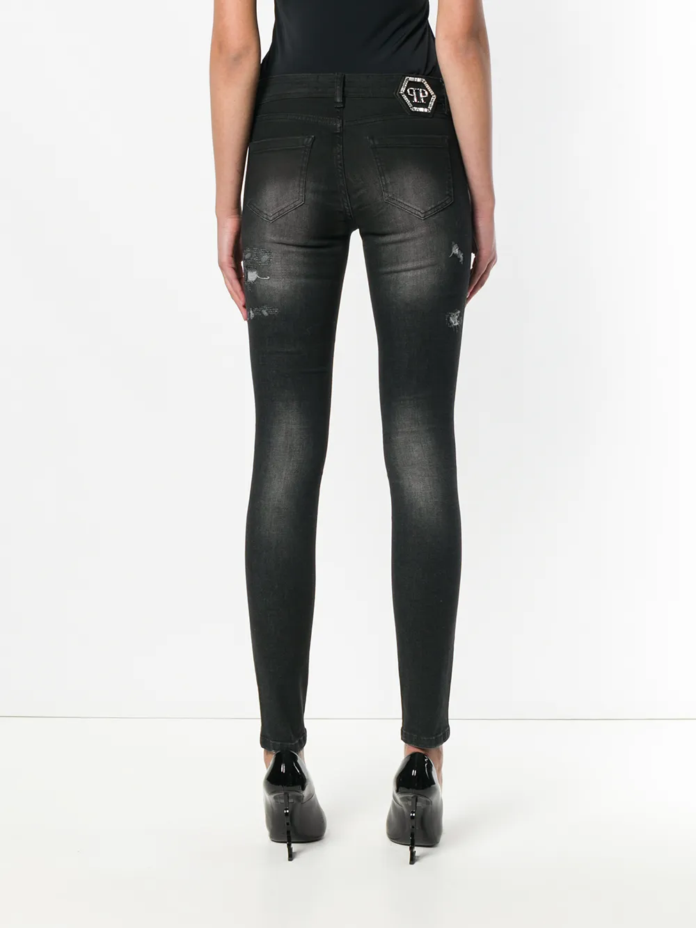 Philipp Plein distressed skinny jeans Zwart