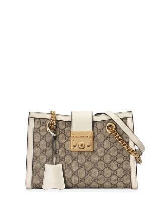 Gucci Small Gg Supreme Canvas Padlock Bag In Ebony,white