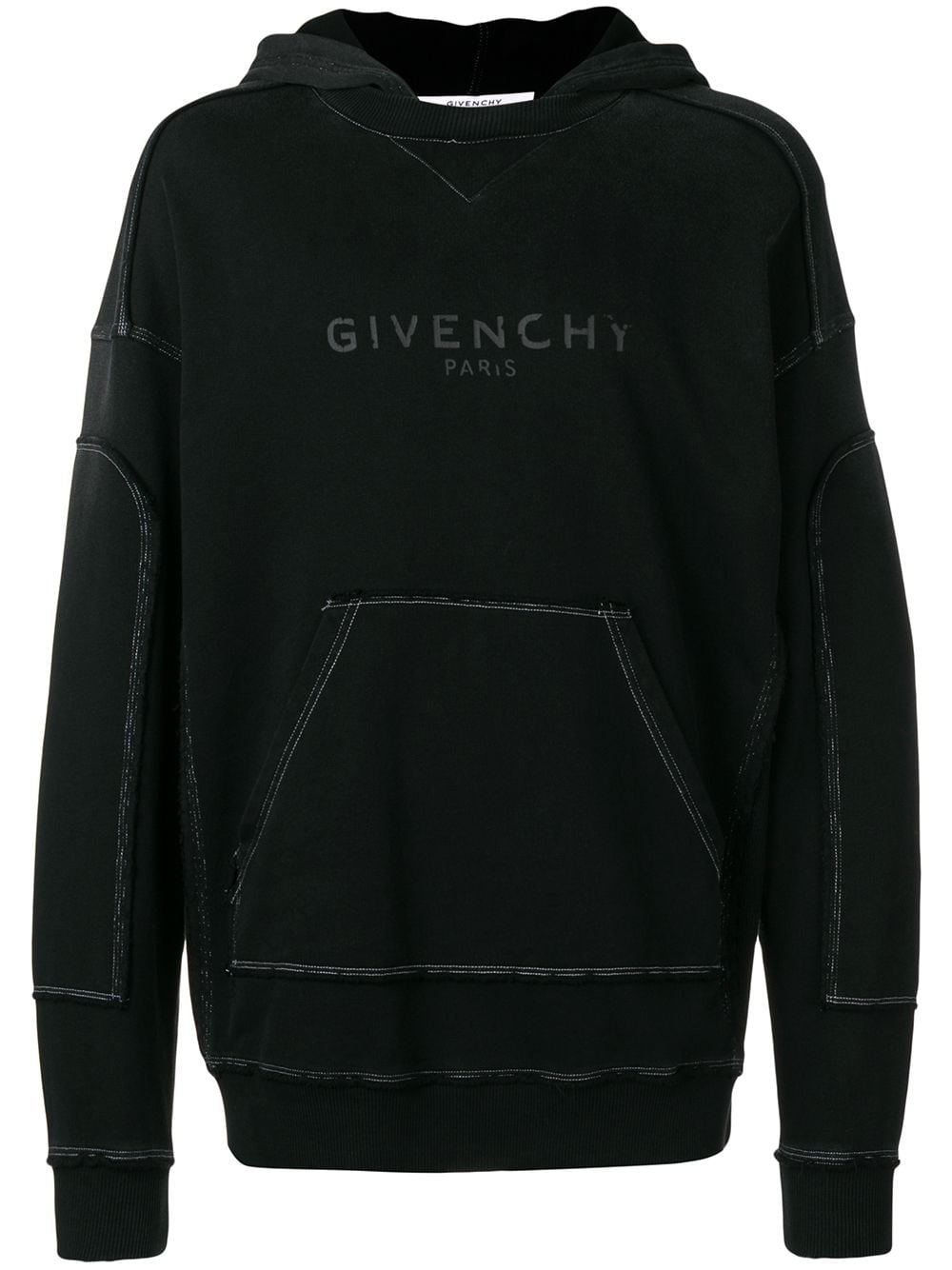 GIVENCHY GIVENCHY BLURRED GIVENCHY DISTRESSED HOODIE - BLACK,BM708P300312974065