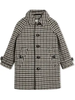 Houndstooth Check Wool Cashmere Blend Coat