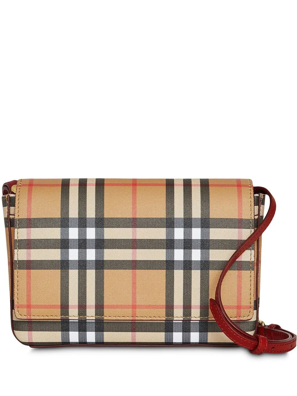 burberry vintage check and leather wallet with detachable strap