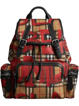 Women S Designer Backpacks Farfetch Vintage Check Graffiti Rucksack