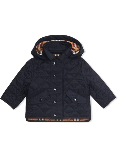 Click to view more detailed imagery on our partner's website Burberry Babies' Ilana Diamond Quilted Hooded Jacket In Navy