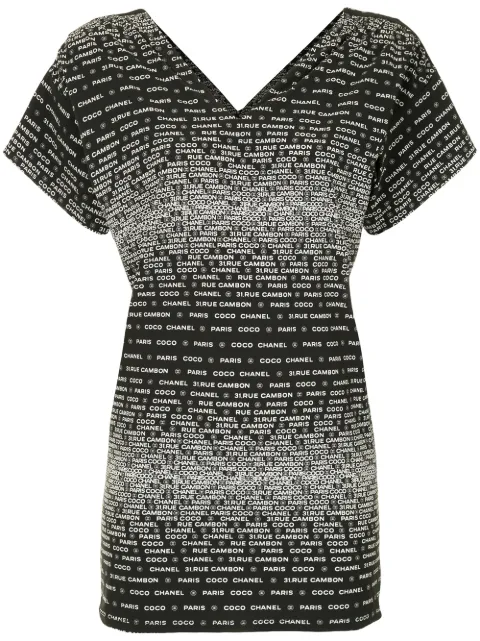 CHANEL Pre-Owned 2009 logo-print V-neck T-shirt