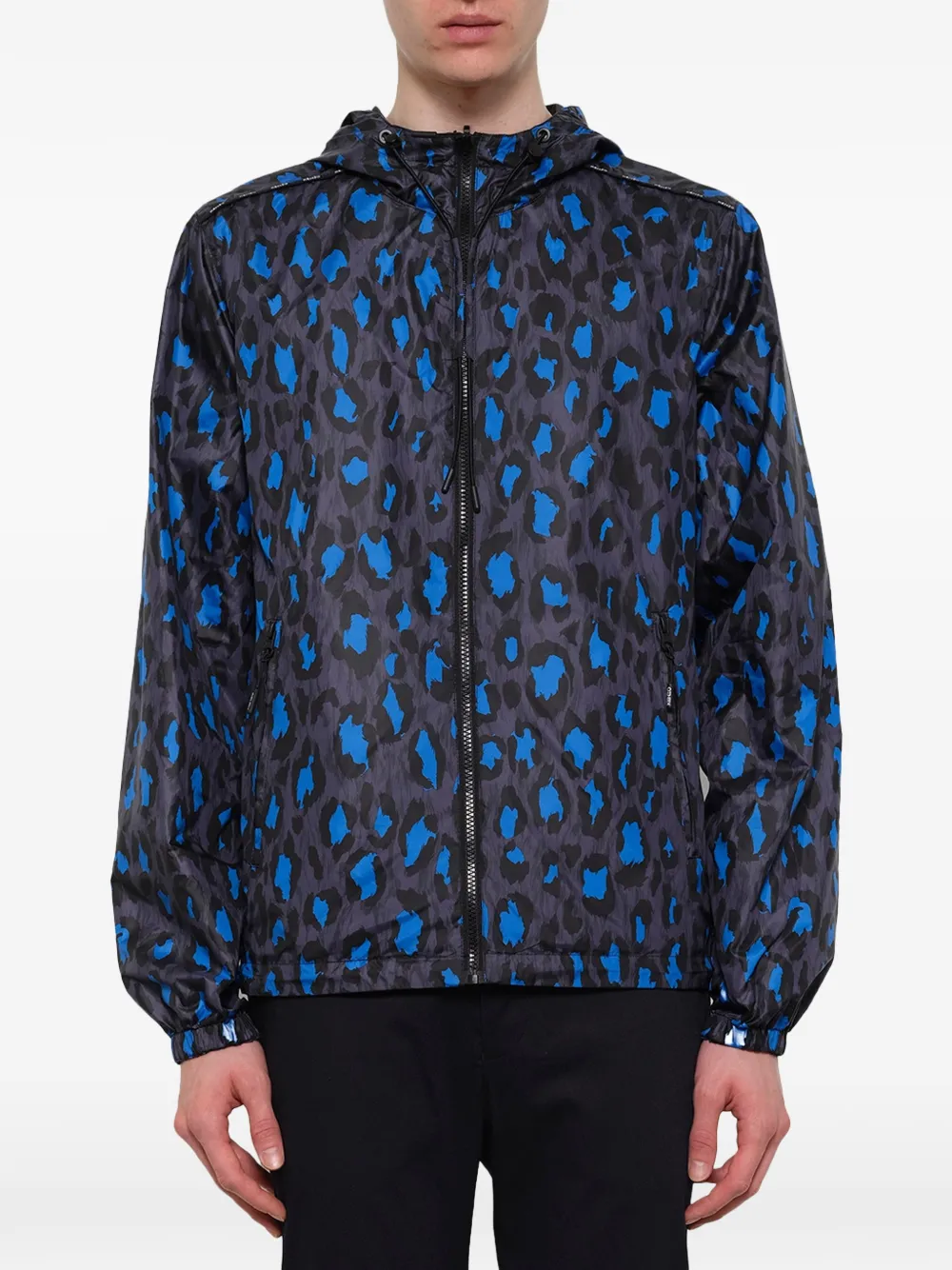 Kenzo blue, Black And White Leopard Print Reversible Windbreaker