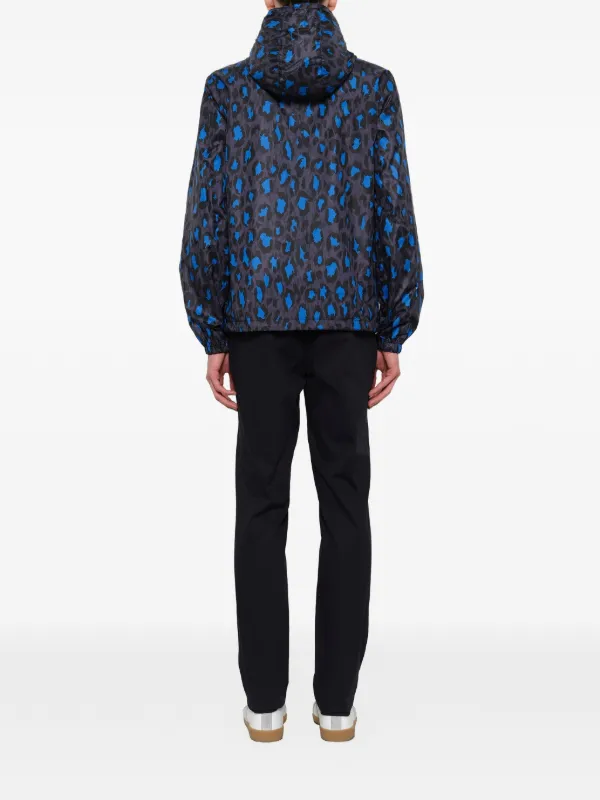 Kenzo blue, Black And White Leopard Print Reversible Windbreaker