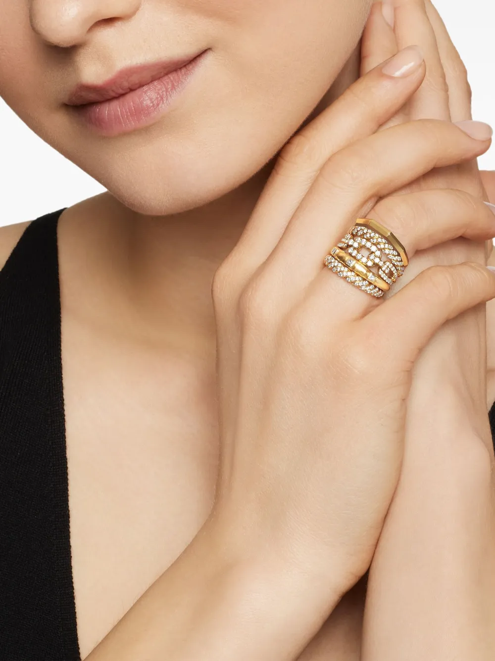 David Yurman 18kt Stax Five Row Gelbgoldring Mit Diamanten 21mm 