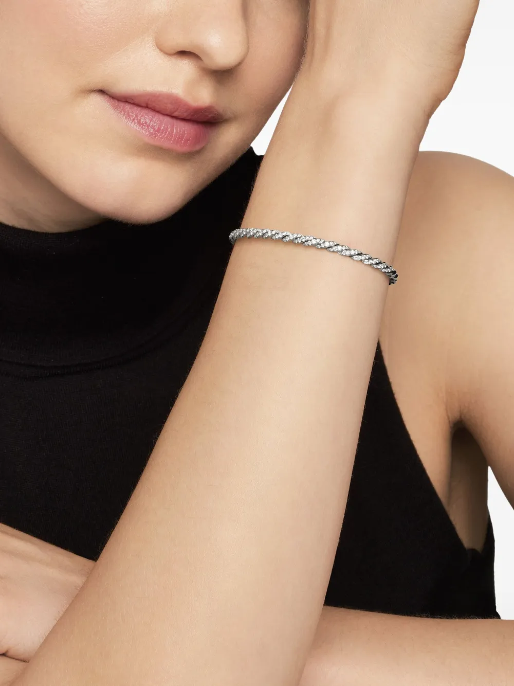  David Yurman 18kt Pavéflex Weißgoldarmband (3,5mm)   Silber 