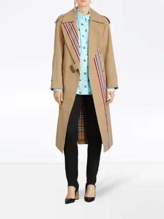 striped ribbon gabardine oversized trench coat