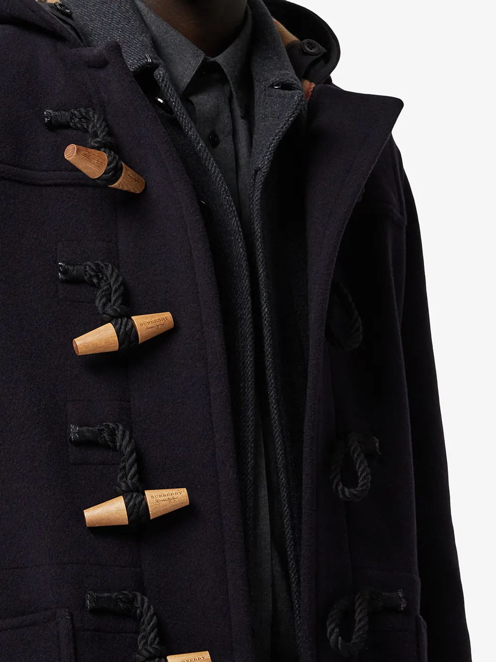 burberry vintage check detail wool blend hooded duffle coat