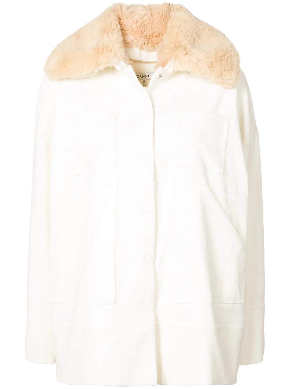 GANNI GANNI FAUX FUR COLLAR COAT - WHITE,F265212979881