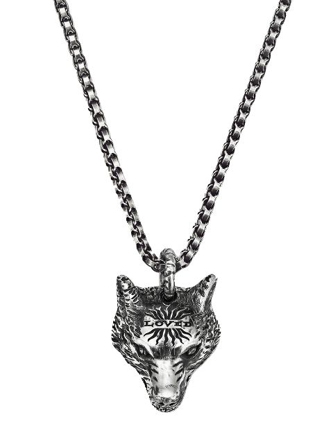 Gucci Anger Forest Wolf Head Necklace In Silver Continuity | Farfetch.com