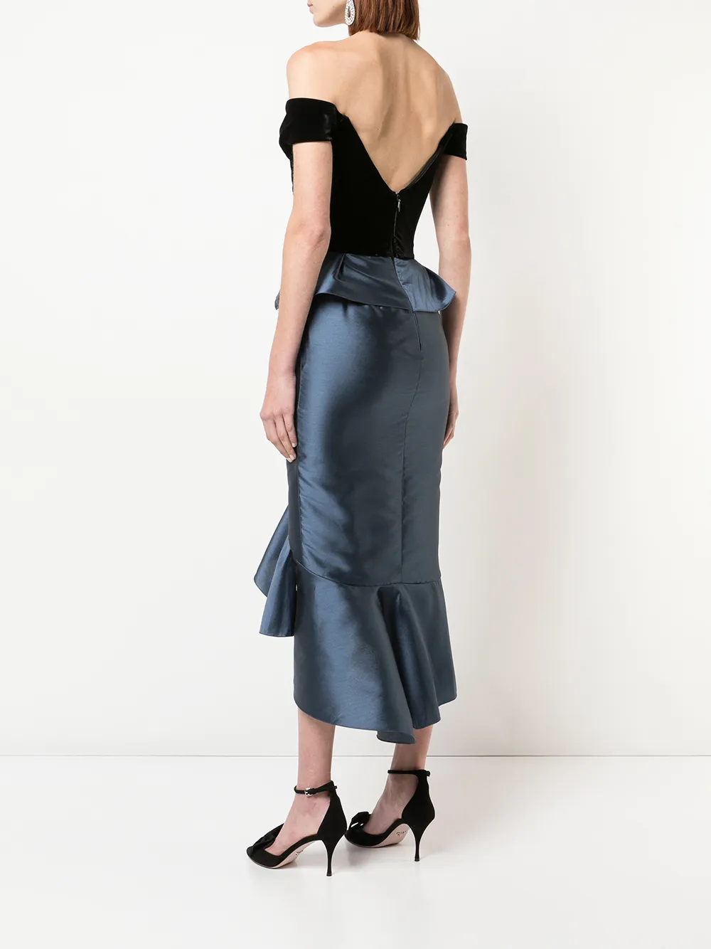 Marchesa off the shoulder cocktailjurk Zwart