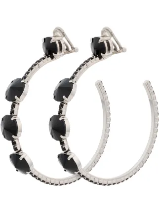 Miu Black Crystal Oversize Hoop Earrings Farfetch Miu Black Crystal Oversize Hoop Earrings