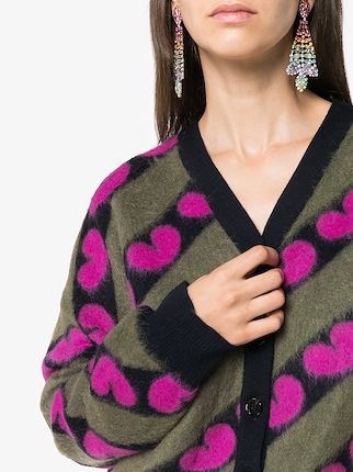 fluffy heart print wool-blend cardigan展示图