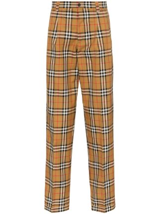 Burberry Classic Check Print Tailored Cotton Trousers  Farfetch