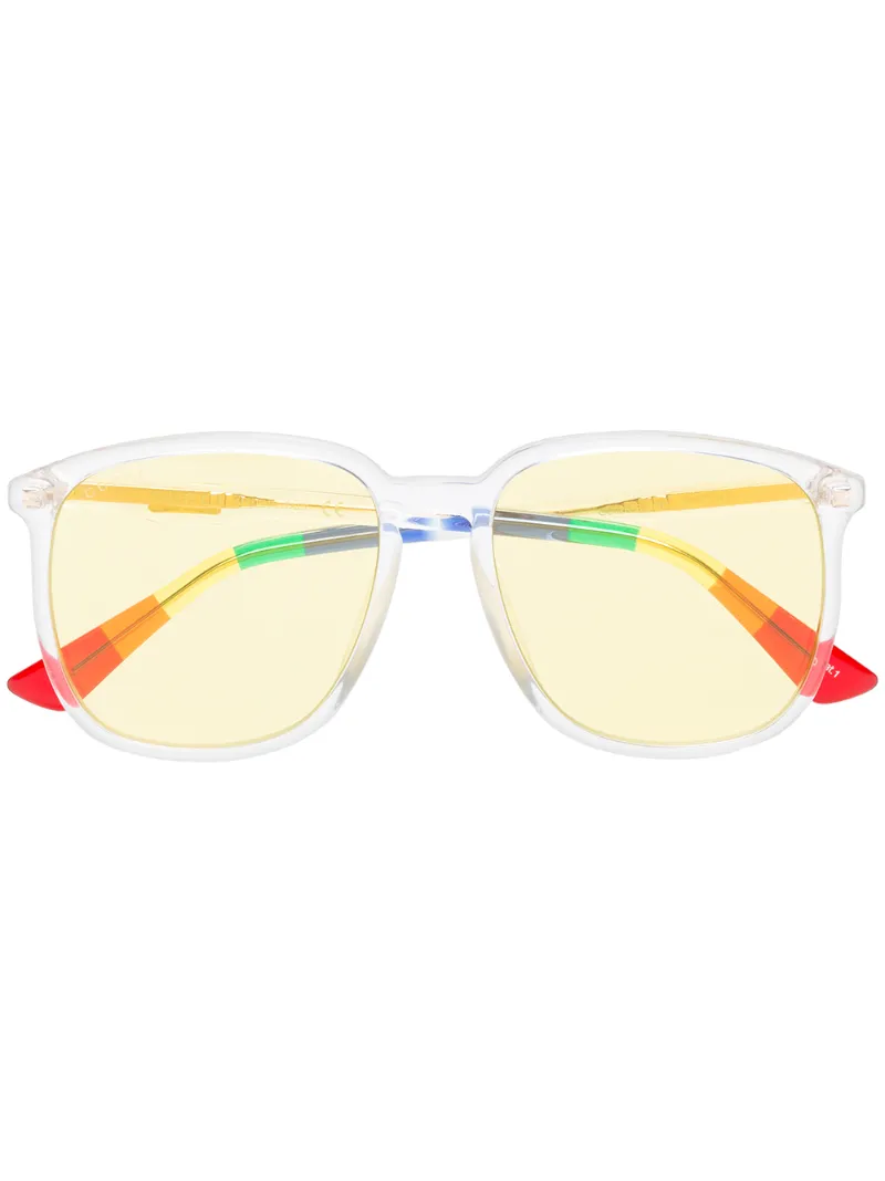 Click to view more detailed imagery on our partner's website Gucci Eyewear Sonnenbrille Mit Streifendetail - Gelb In Yellow & Orange