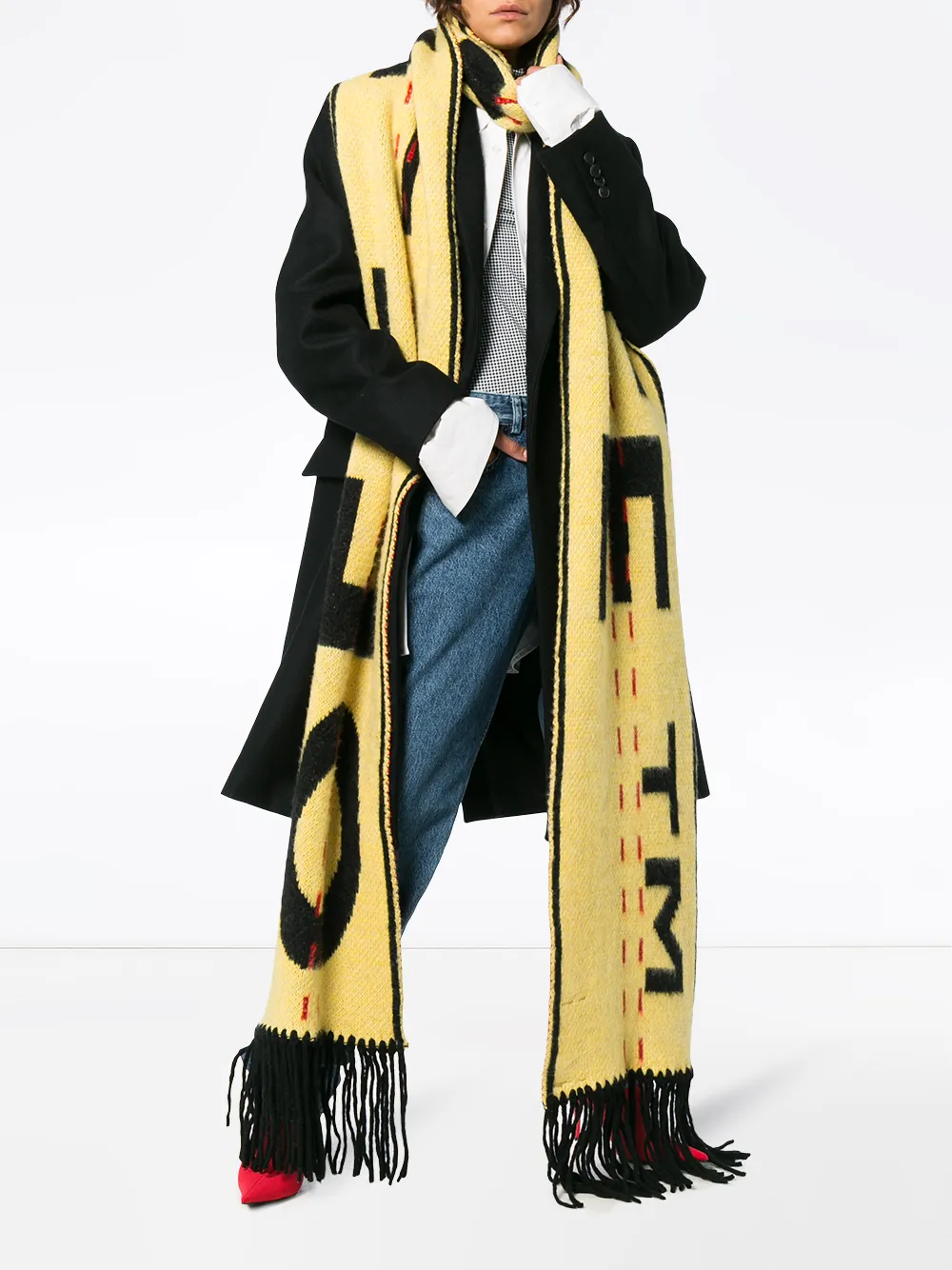 Off-White yellow and black industrial wool blend scarf - Geel