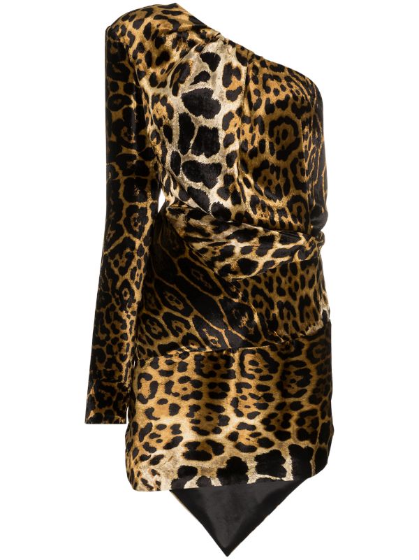 one shoulder leopard print dress