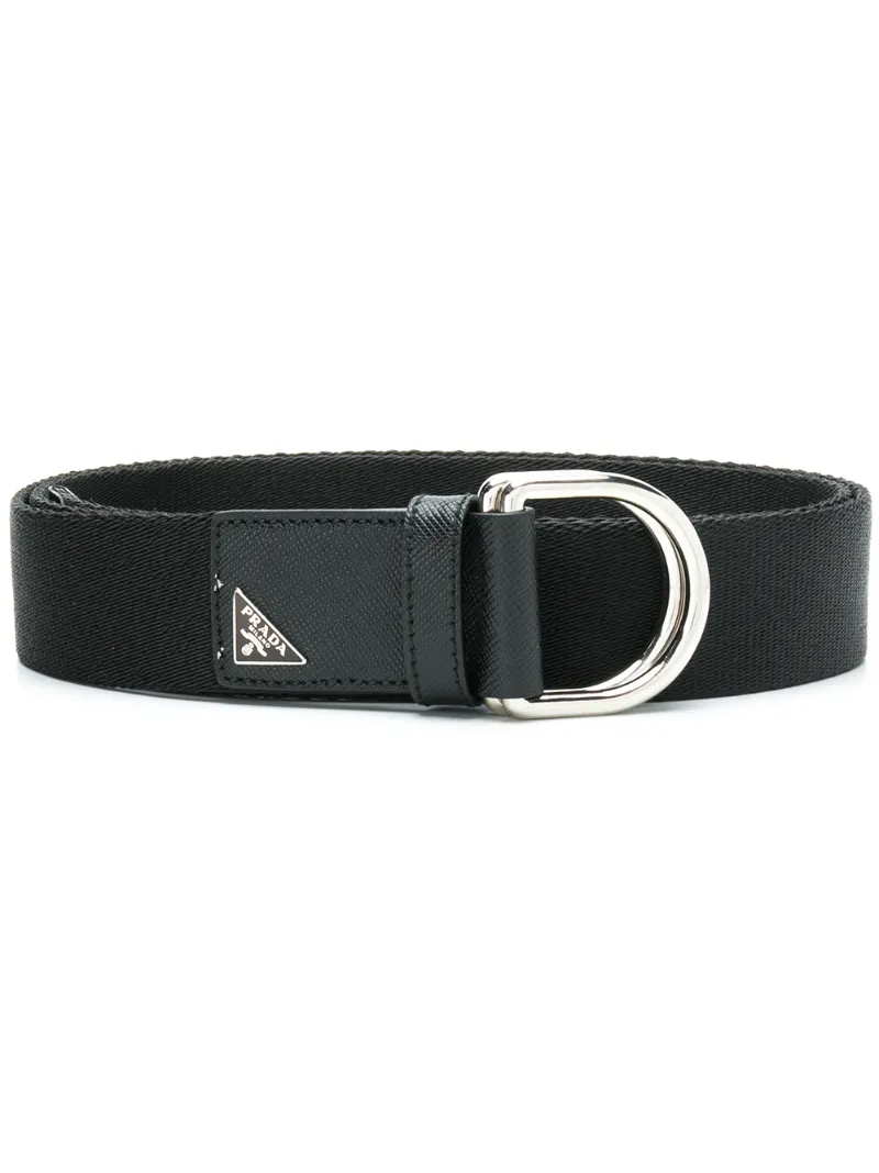 Prada Triangle-logo Woven Belt In Black