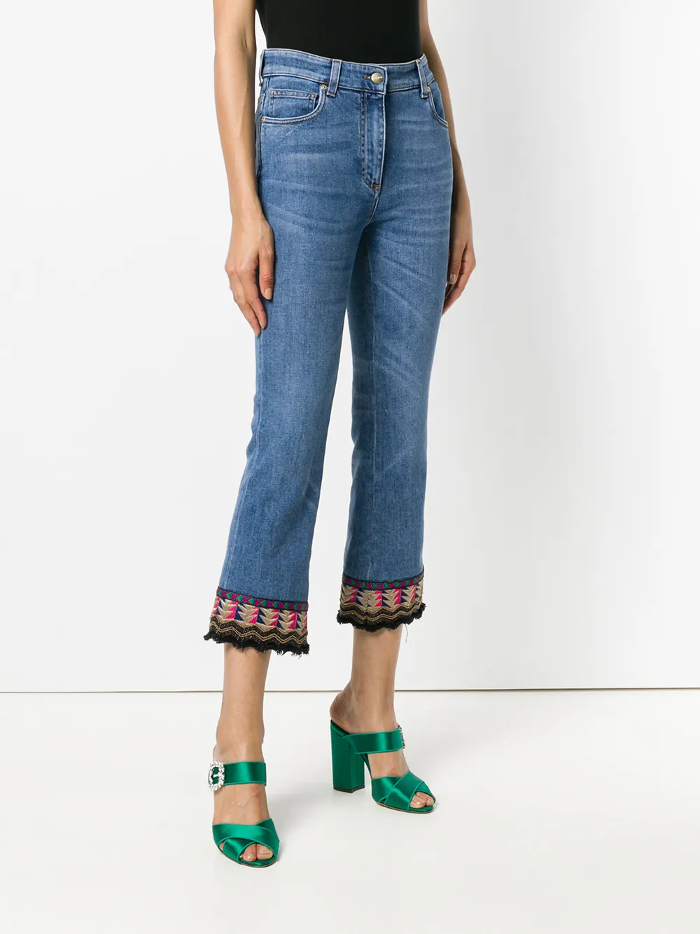 ETRO geborduurde jeans in detail Blauw
