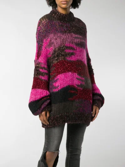 Saint Laurent camouflage jacquard knit jumper pink | MODES