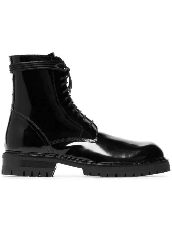 black patent chunky lace up boots