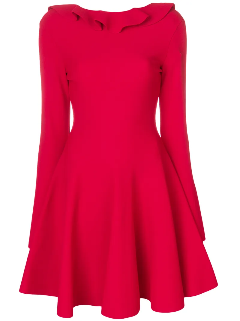 valentino 荷叶领连衣裙 - 红色