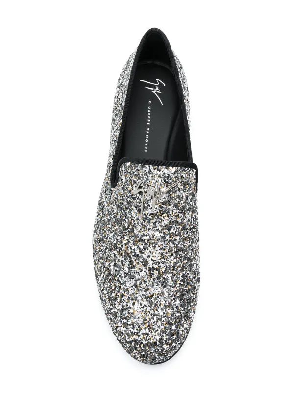 mens silver glitter loafers