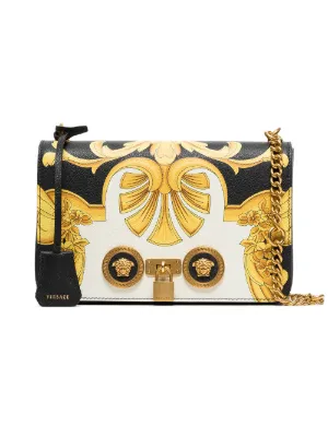 Versace Purses Luxe Handbags 2018 Farfetch Black And Gold Barocco Ss 92 Print Leather Chain Strap Shoulder Bag