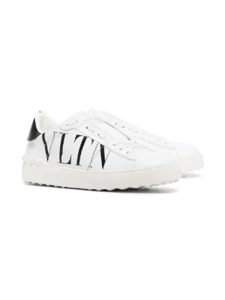 white and black VLTN leather open sneakers展示图