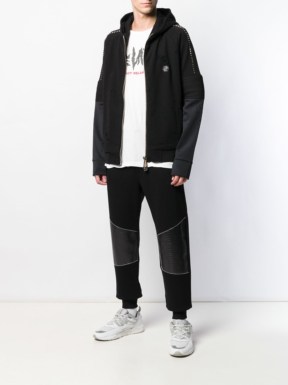 Philipp Plein hoodie met rits en rockstud detail - Zwart