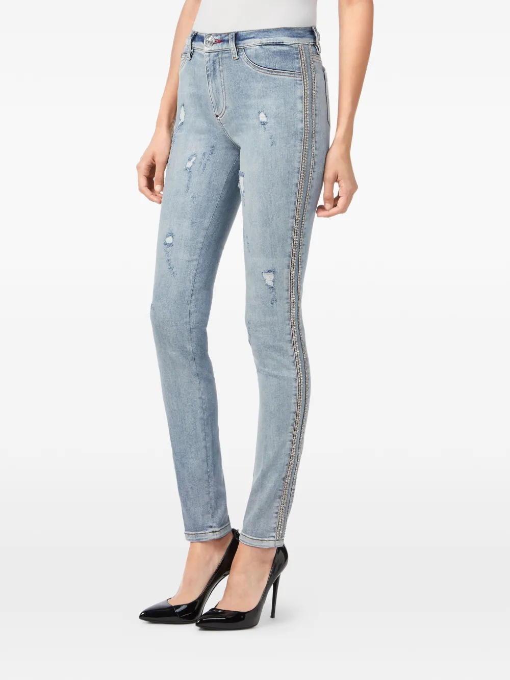 Philipp Plein Skinny Jeans Im Distressed Look   Blau 