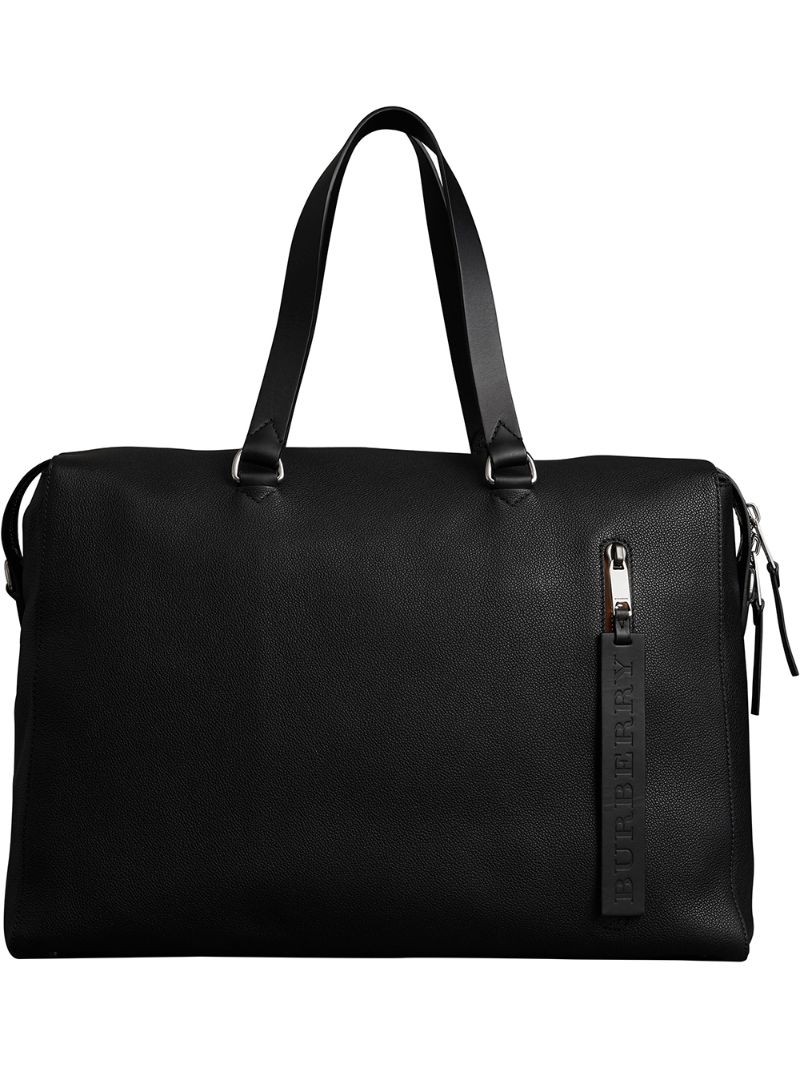 BURBERRY BURBERRY EMBOSSED GRAINY LEATHER HOLDALL - BLACK