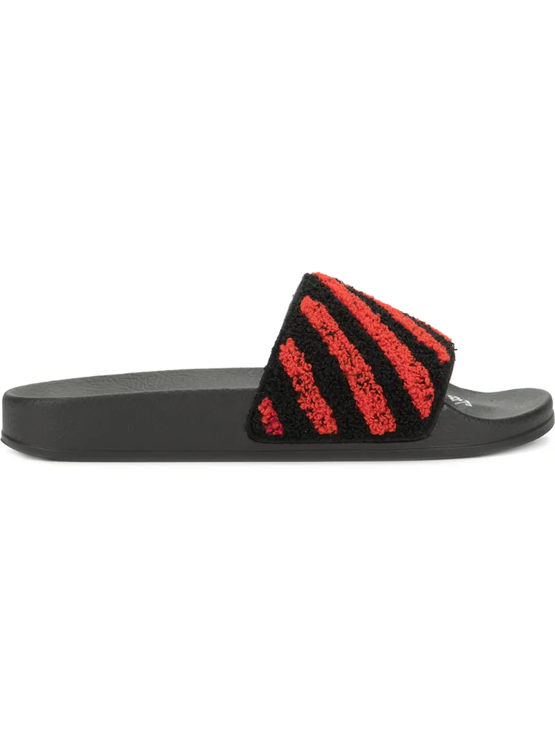 OFF-WHITE STRIPED TERRY AND RUBBER SLIDES, BLACK | ModeSens