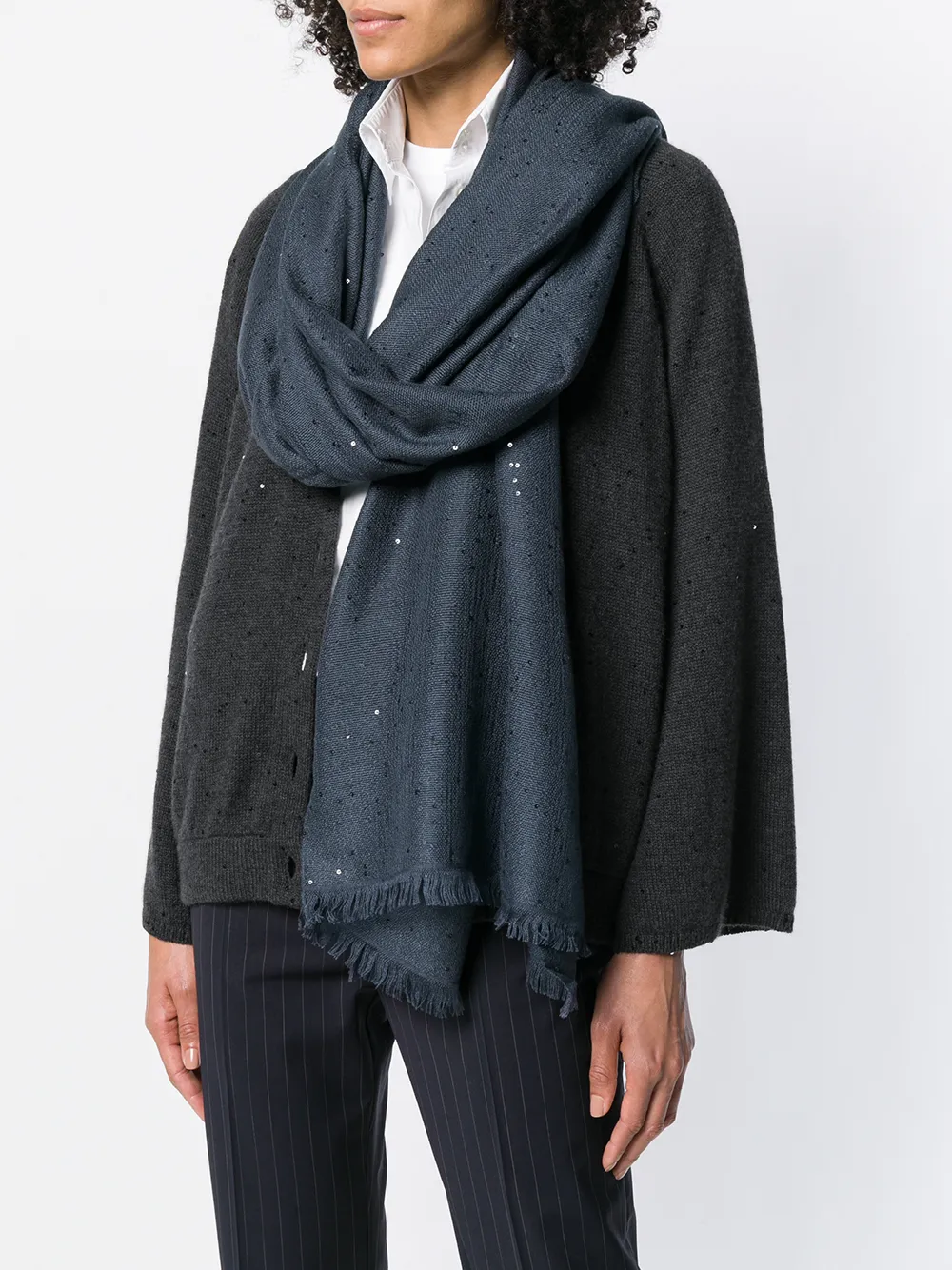 Brunello Cucinelli long sequinned scarf Blauw