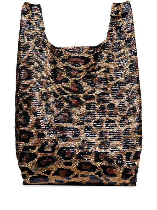 Ashish Black And Brown Classic Leopard Sequin Tote Bag