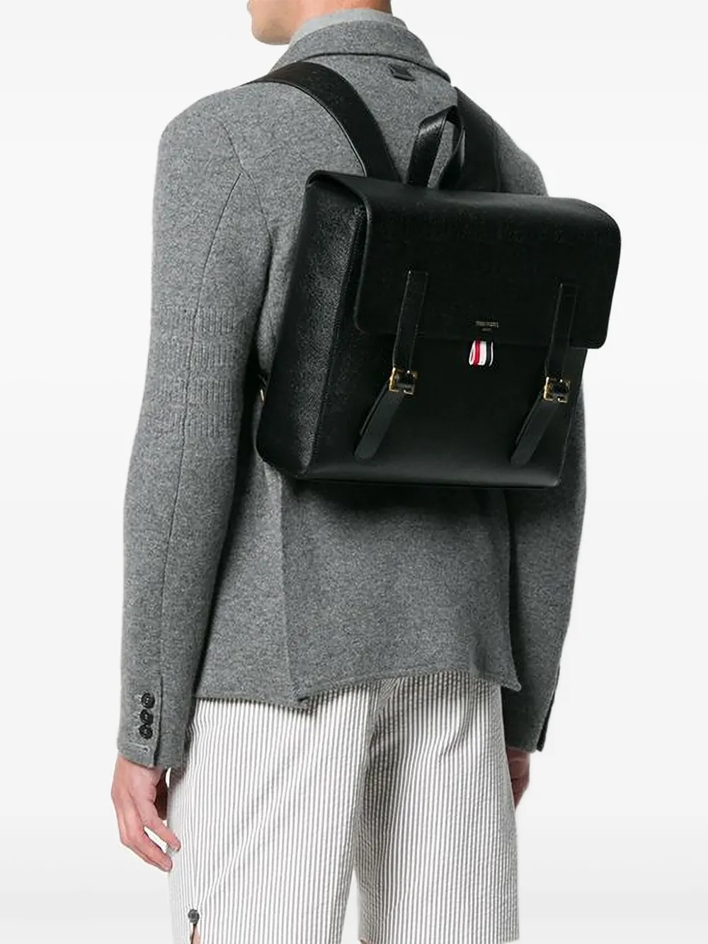 Thom Browne アンストラクチャード レザー ブックバッグ - ブラック Thom Browne アンストラクチャード レザー ブックバッグ - ブラック
