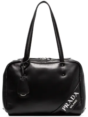 Prada Bags Luxury Women S Farfetch Prada Black Logo Bowling Bag