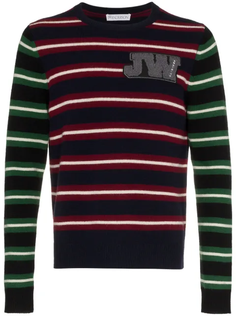 Click to view more detailed imagery on our partner's website Jw Anderson Logo-Embroidered Striped Wool Sweater In Blue